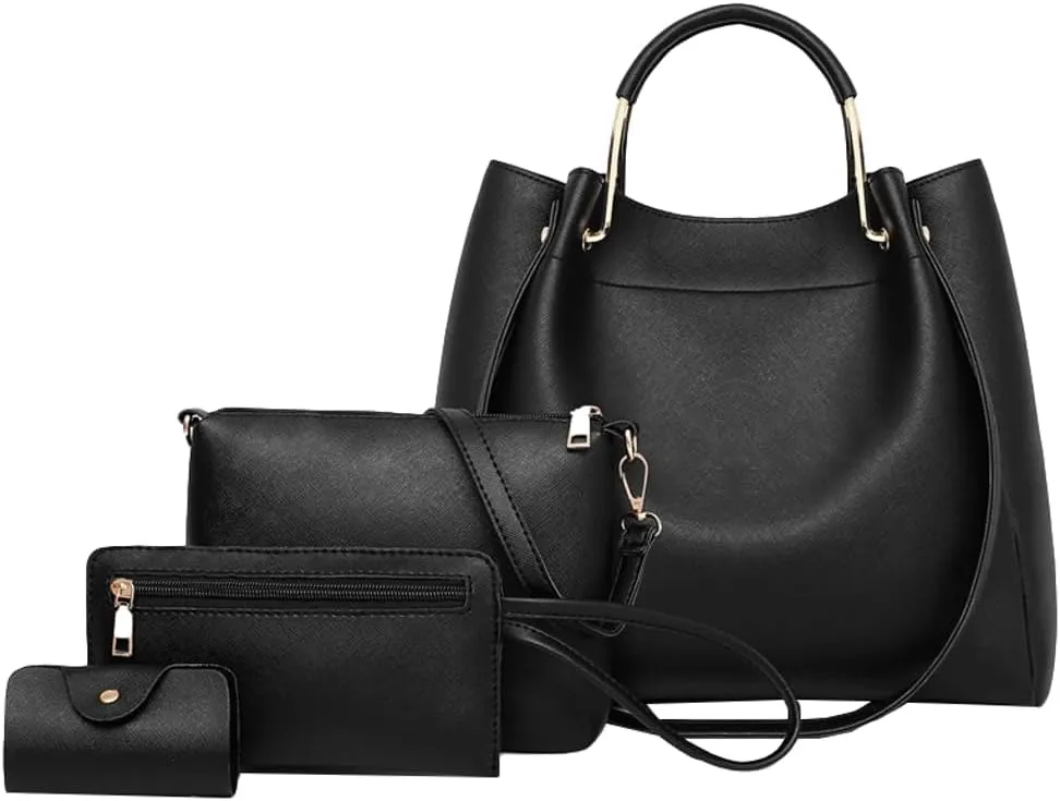 Women's Fashion Tote Bags Vegan Leather 4pcs Satchel Purse Oversized Shoulder Crossbody Handbags
