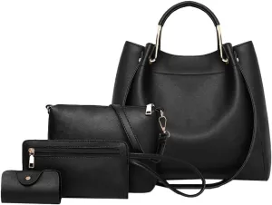 Women's Fashion Tote Bags Vegan Leather 4pcs Satchel Purse Oversized Shoulder Crossbody Handbags