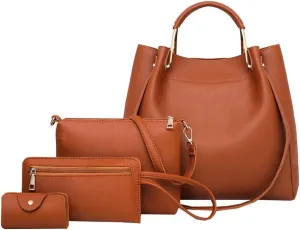 Women's Fashion Tote Bags Vegan Leather 4pcs Satchel Purse Oversized Shoulder Crossbody Handbags