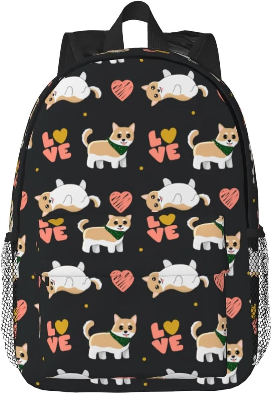 Women's fashionable travel backpacks, computer bags (Black bottom color Corgi)