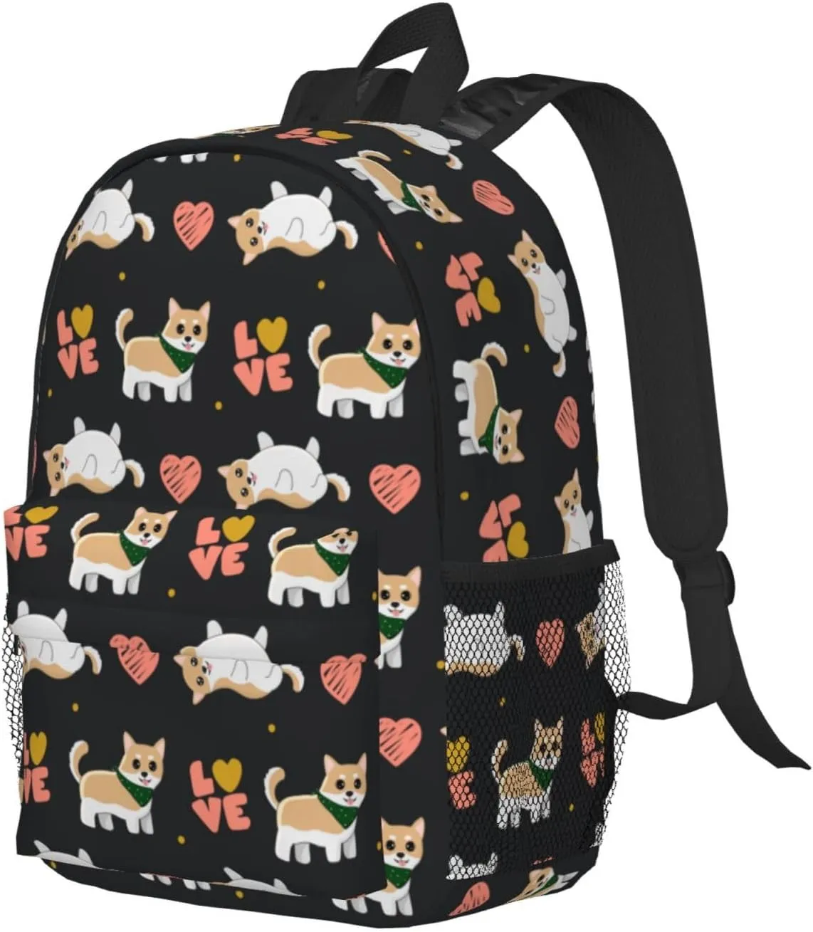 Women's fashionable travel backpacks, computer bags (Black bottom color Corgi)