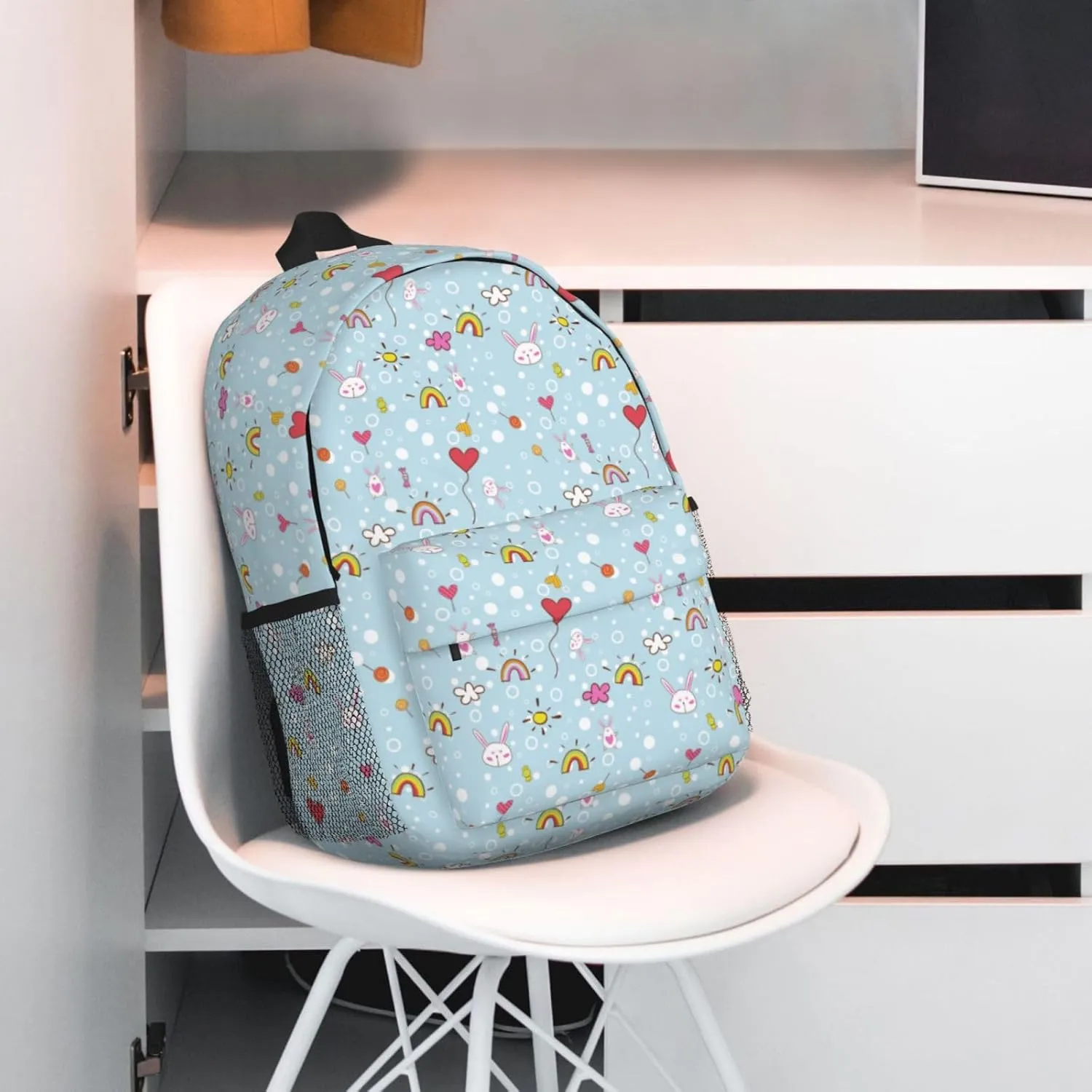 Women's fashionable travel backpacks, computer bags (Blue bottom color Rabbit)