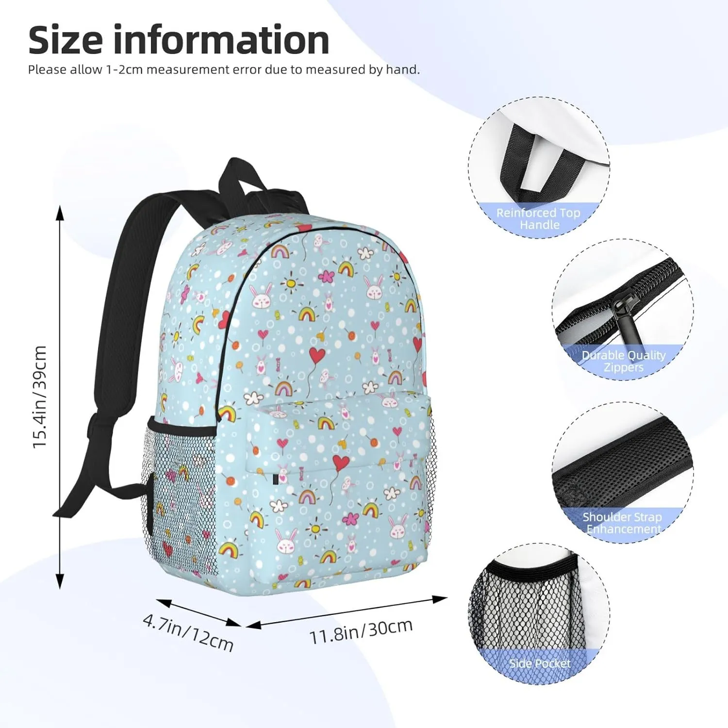 Women's fashionable travel backpacks, computer bags (Blue bottom color Rabbit)