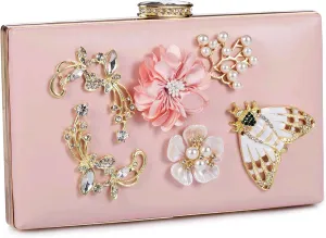 Women's Flower Evening Clutch Pearl Evening Handbag Wedding Clutch Purse (Pink2)