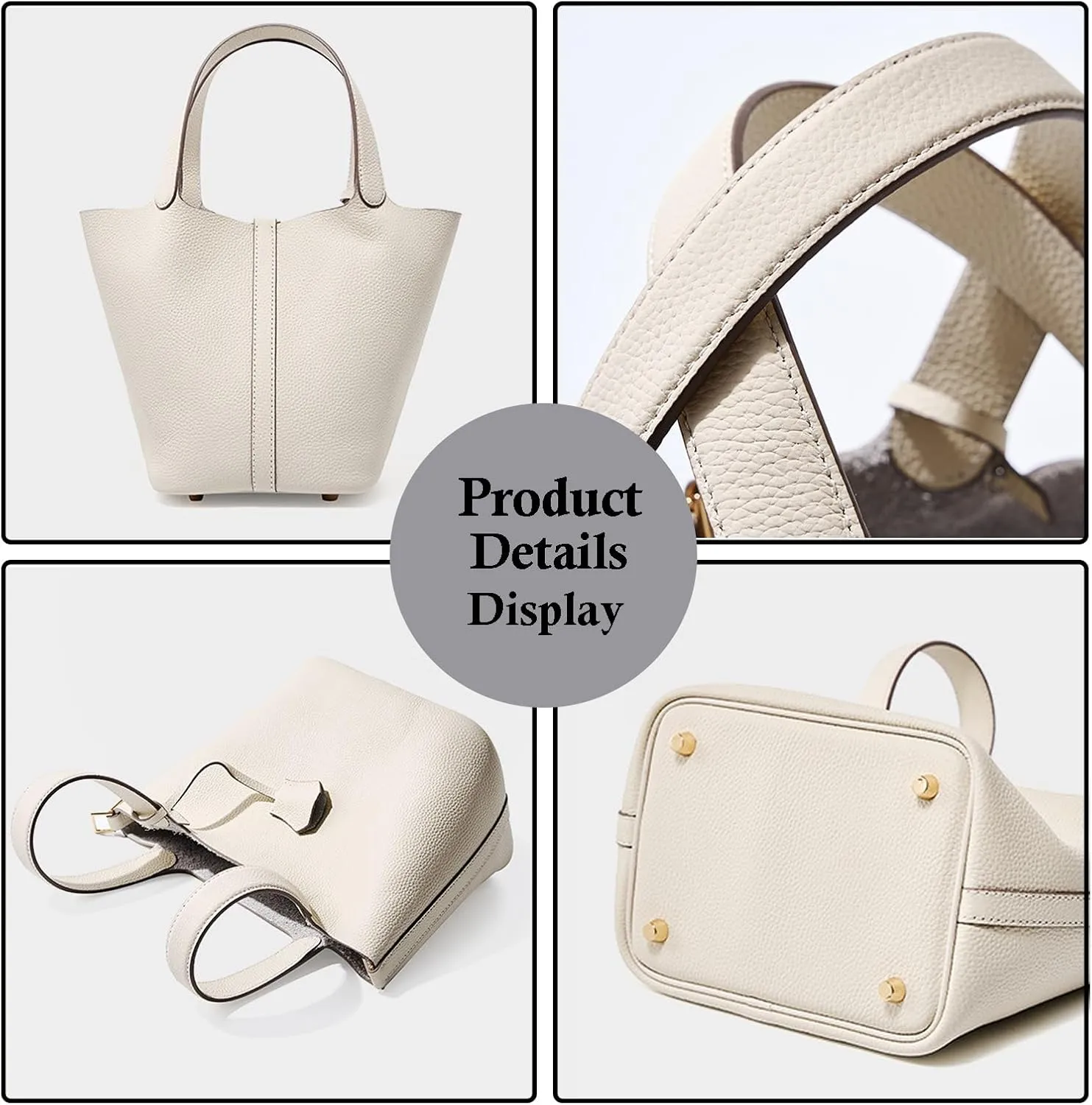 Women's Genuine Leather Handbags Casual Satchel Soft Bucket Bags Stylish Lock Design Daily Small Shoulder Bags