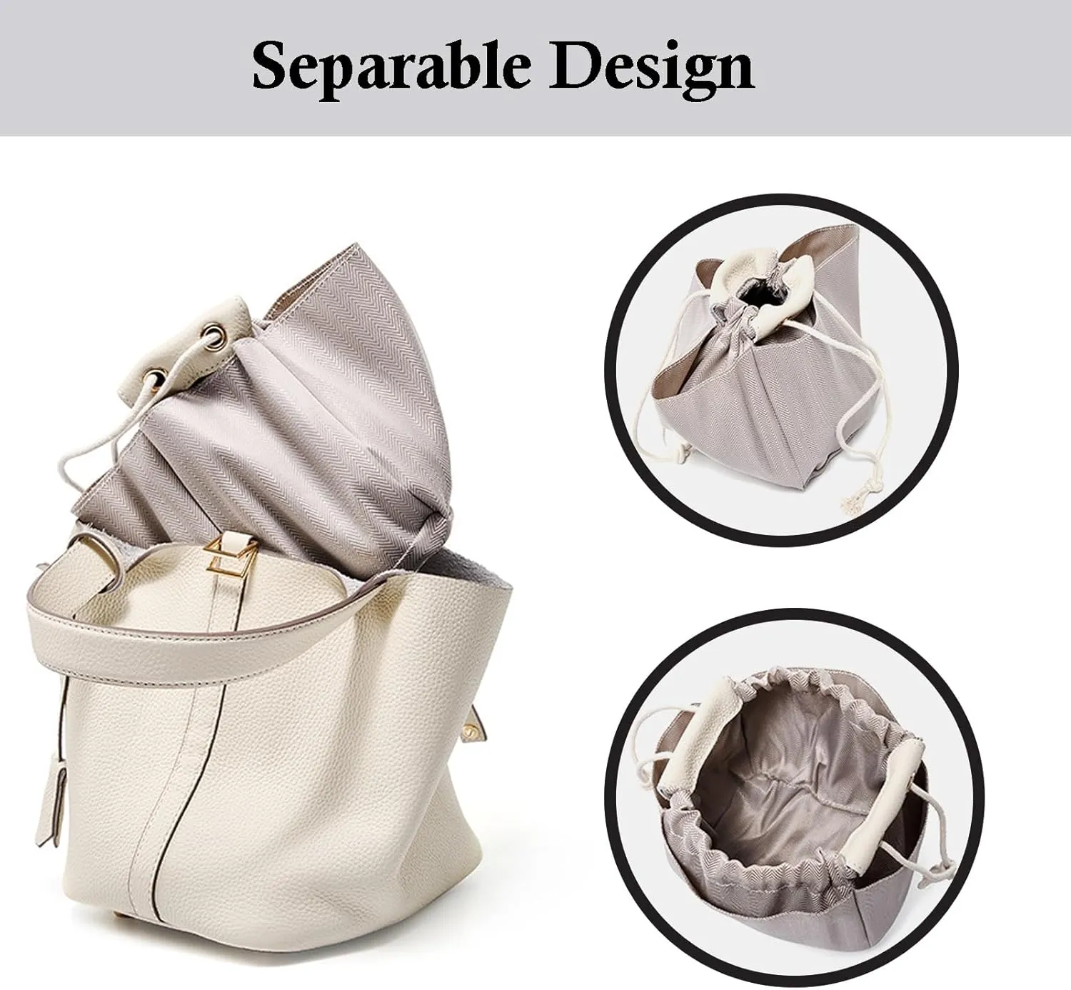 Women's Genuine Leather Handbags Casual Satchel Soft Bucket Bags Stylish Lock Design Daily Small Shoulder Bags