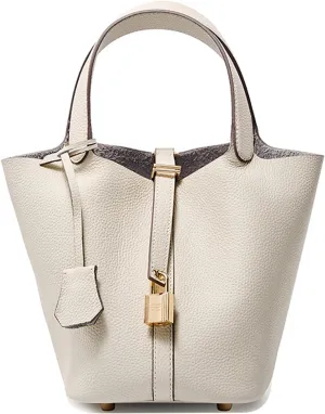Women's Genuine Leather Handbags Casual Satchel Soft Bucket Bags Stylish Lock Design Daily Small Shoulder Bags