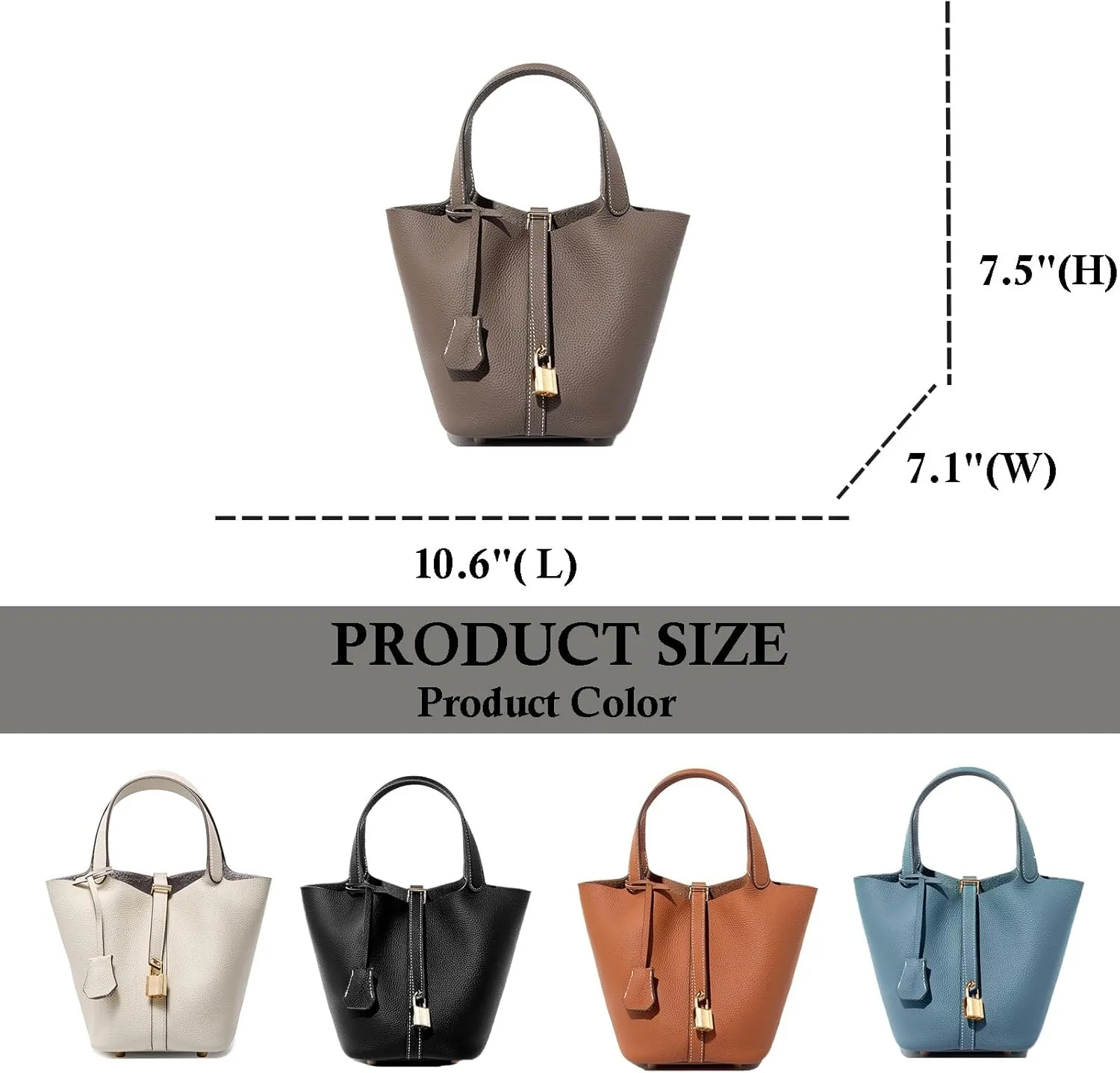 Women's Genuine Leather Handbags Casual Satchel Soft Bucket Bags Stylish Lock Design Daily Small Shoulder Bags