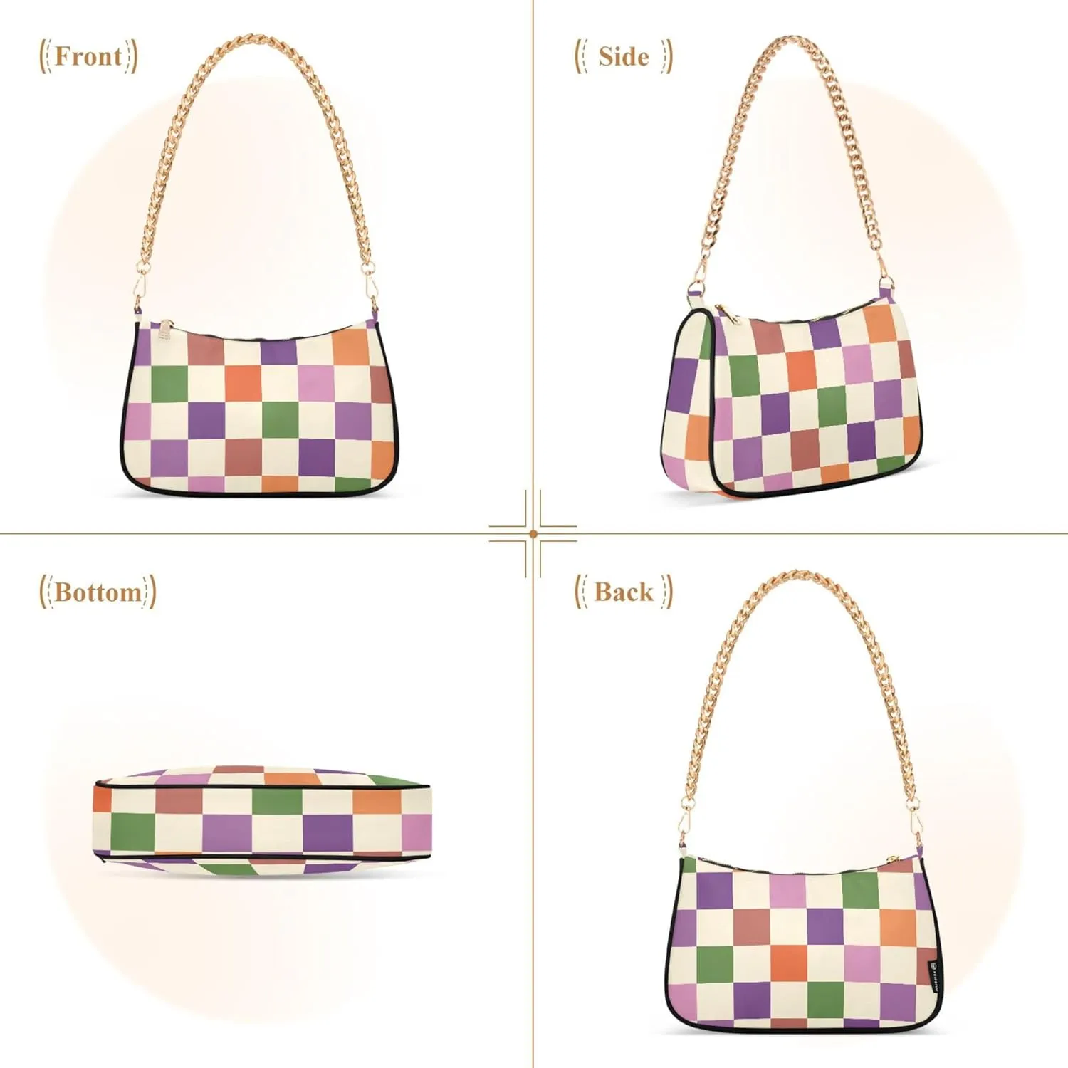 Women's Handbags Tote Crossbody Bag Stylish Purse Ladies Shoulder Bag Handbag Monochrome Checkerboard Crescent Bag
