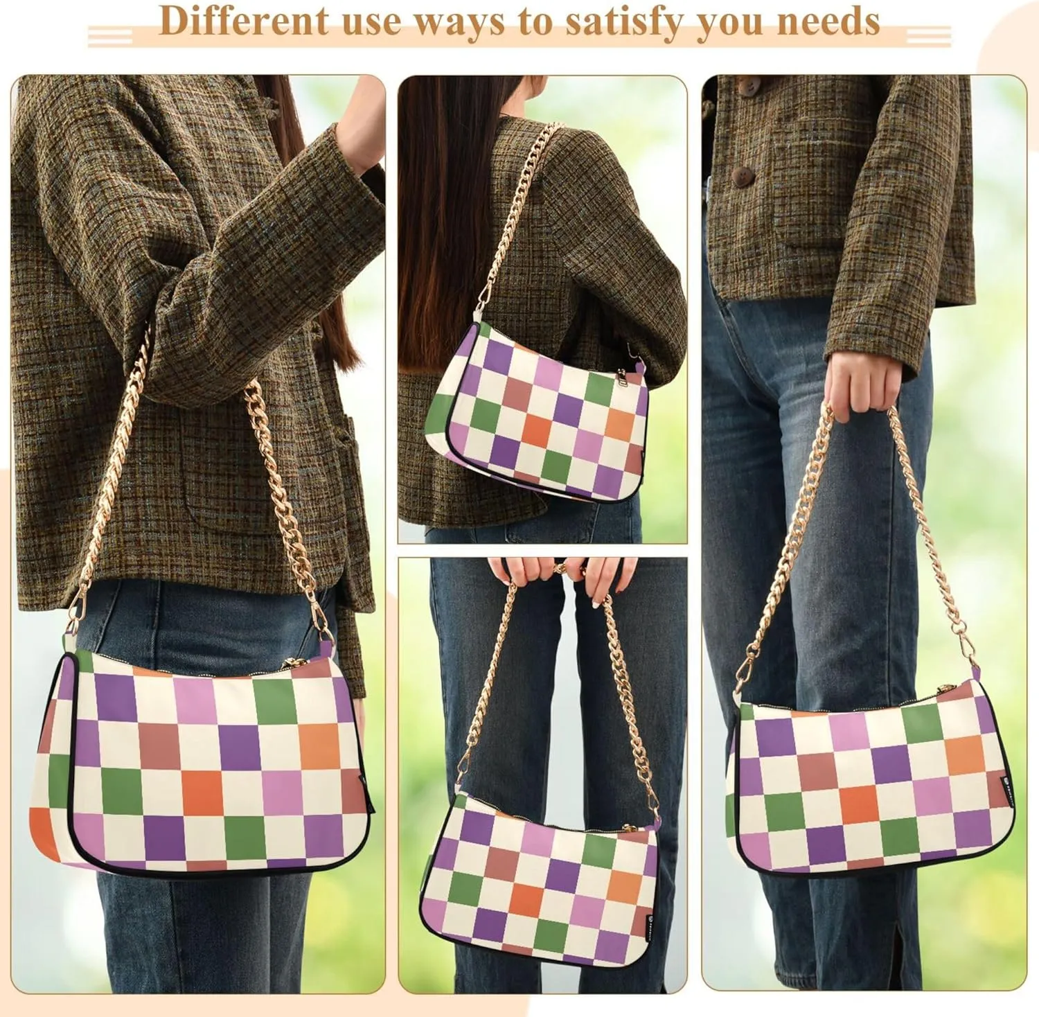 Women's Handbags Tote Crossbody Bag Stylish Purse Ladies Shoulder Bag Handbag Monochrome Checkerboard Crescent Bag
