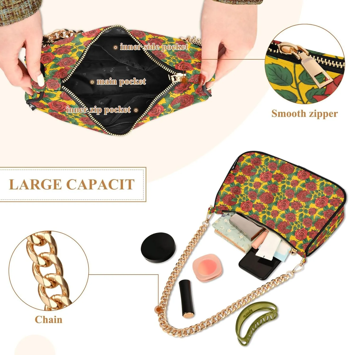 Women's Handbags Tote Crossbody Bag Stylish Purse Ladies Shoulder Bag Handbag Red Lipstick Kiss Crescent Bag