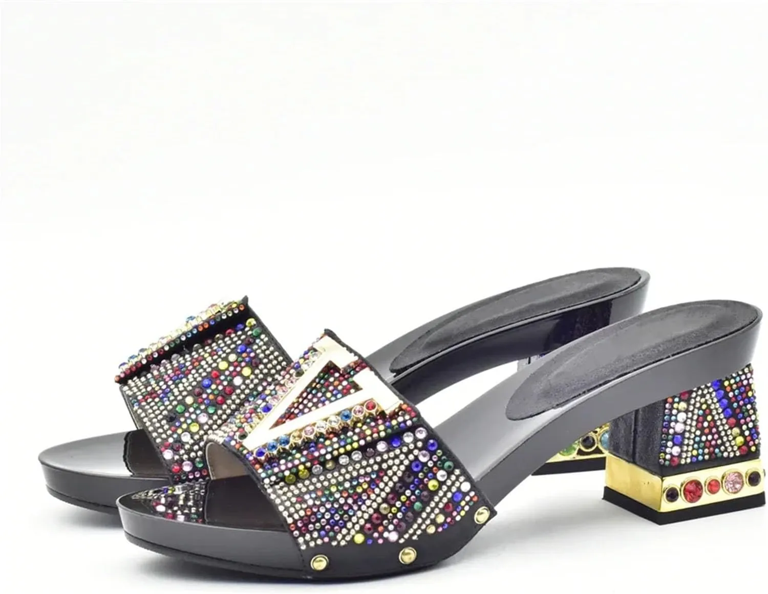 Women's Italian Art Deco Party Set - Geometric Gold Foil Pumps & Mirrored Clutch for Glamorous Evening Galas