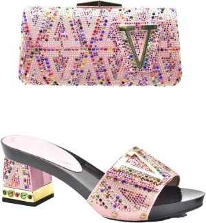 Women's Italian Art Deco Party Set - Geometric Gold Foil Pumps & Mirrored Clutch for Glamorous Evening Galas