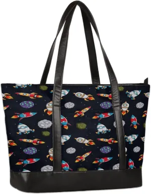 Womens Laptop Tote Bags for Work Space Rocket Laptop Purse Bag 15.6 Inch Spaceshuttle Computer Bag Teacher Nurse Work Bag Briefcase Business Handbags