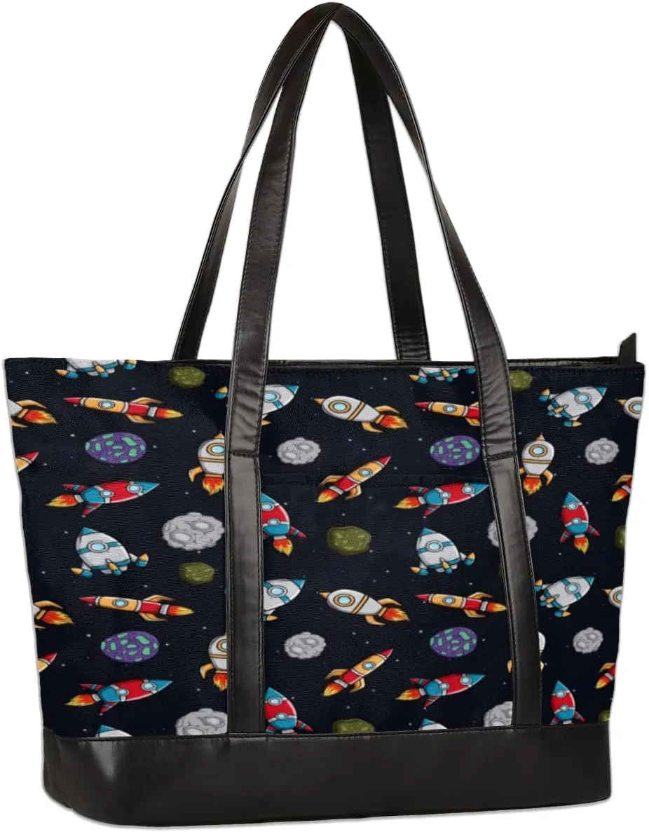 Womens Laptop Tote Bags for Work Space Rocket Laptop Purse Bag 15.6 Inch Spaceshuttle Computer Bag Teacher Nurse Work Bag Briefcase Business Handbags