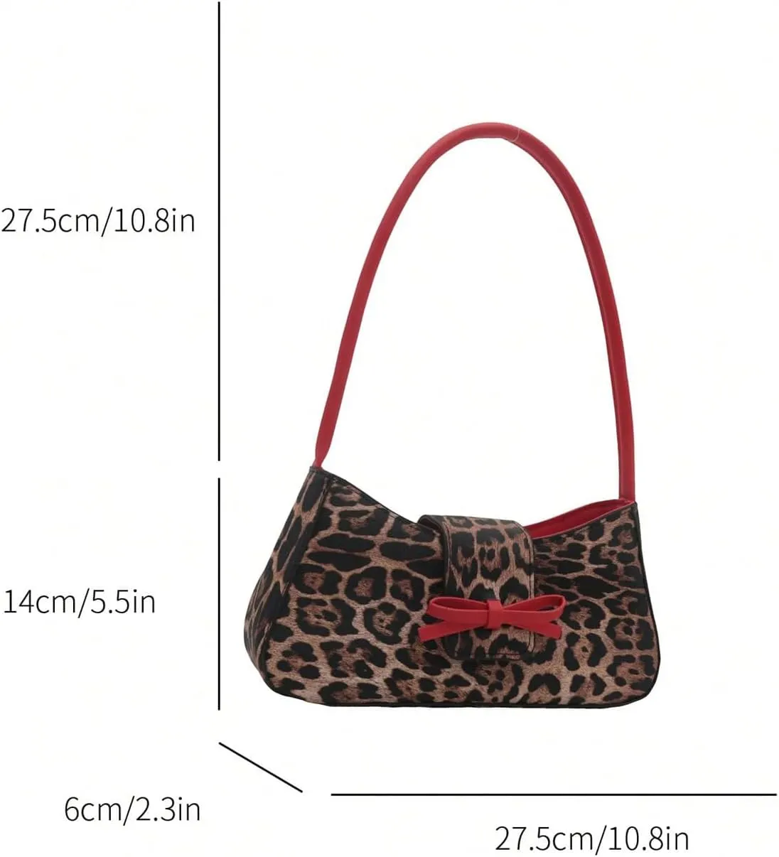 Women's Leopard Print Y2K Handbags Bowknot Underarm Shoulder Bag PU Leather Bag Purse Clutch