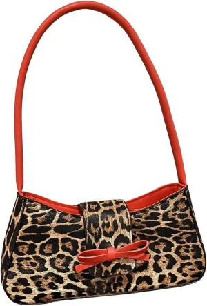 Women's Leopard Print Y2K Handbags Bowknot Underarm Shoulder Bag PU Leather Bag Purse Clutch