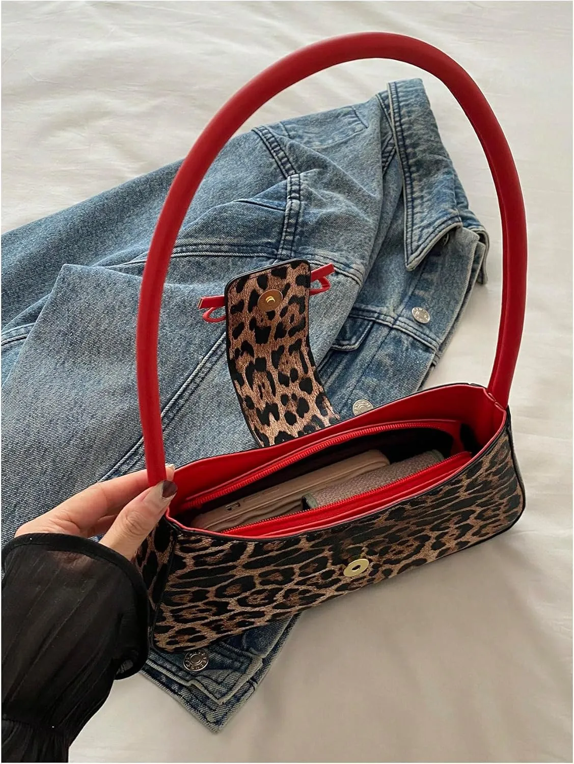 Women's Leopard Print Y2K Handbags Bowknot Underarm Shoulder Bag PU Leather Bag Purse Clutch