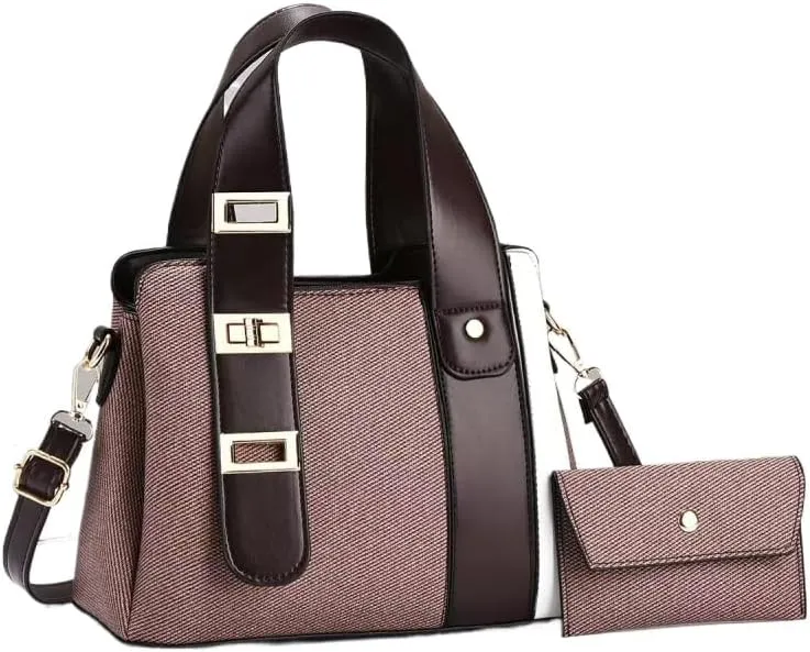 Women's Multi-Layer Shoulder Bag Large Capacity Color-Blocked Handbag Zip Compartments Tote Bag Stylish Satchel
