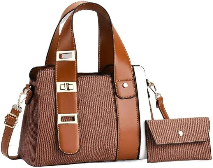 Women's Multi-Layer Shoulder Bag Large Capacity Color-Blocked Handbag Zip Compartments Tote Bag Stylish Satchel