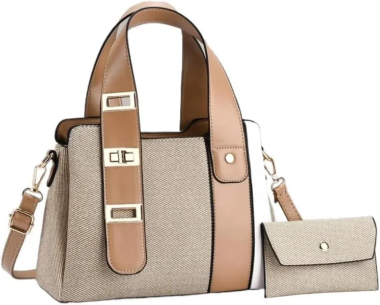 Women's Multi-Layer Shoulder Bag Large Capacity Color-Blocked Handbag Zip Compartments Tote Bag Stylish Satchel