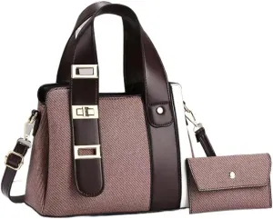 Women's Multi-Layer Shoulder Bag Large Capacity Color-Blocked Handbag Zip Compartments Tote Bag Stylish Satchel