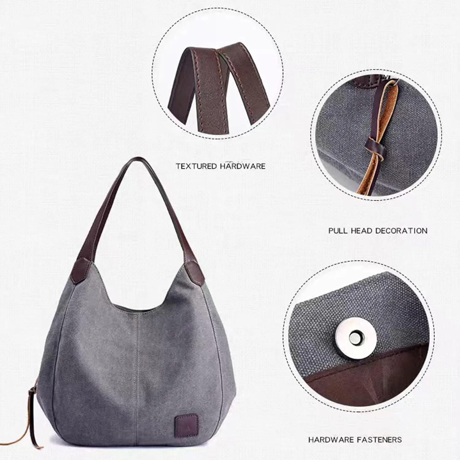 Women's Multi-pocket Canvas Shoulder Bag Fashion Cotton Canvas Totes Purses Casual Top Handle Handbags Hobo Bags