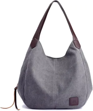 Women's Multi-pocket Canvas Shoulder Bag Fashion Cotton Canvas Totes Purses Casual Top Handle Handbags Hobo Bags