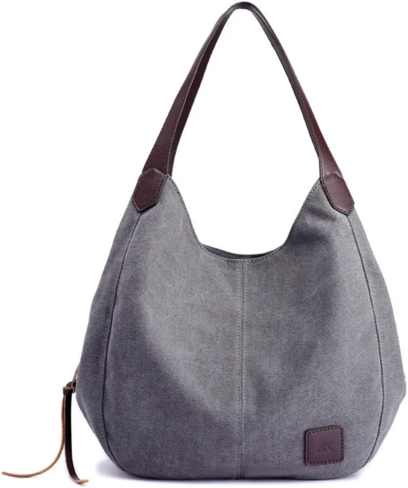 Women's Multi-pocket Canvas Shoulder Bag Fashion Cotton Canvas Totes Purses Casual Top Handle Handbags Hobo Bags