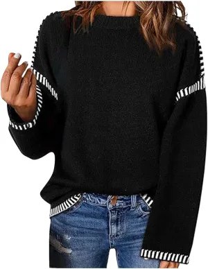Womens Oversized Crewneck Sweatshirts Trendy 2024 Fall Long Sleeve Loose Knitted Pullover Sweater Tops Winter Outfits