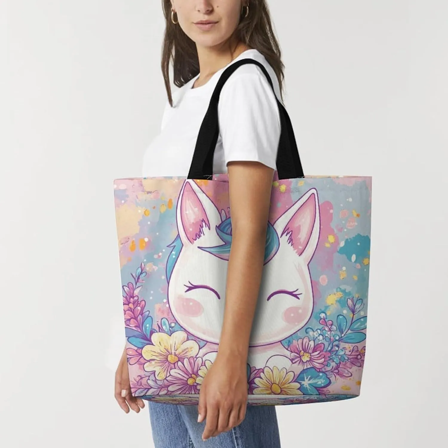Women's Reusable Tote Bag, Portable Shoulder Handbags Large Capacity Casual Shopping Bags
