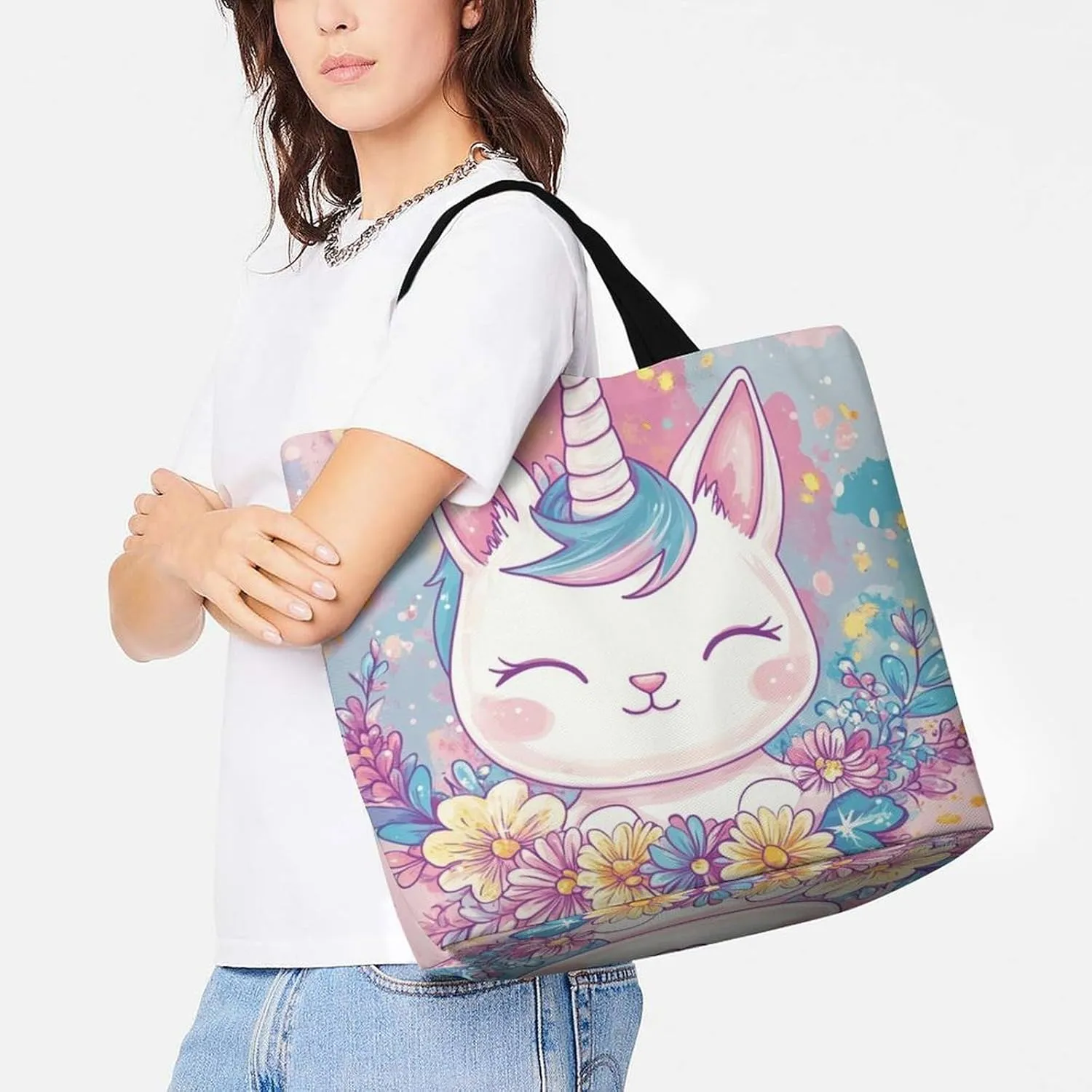Women's Reusable Tote Bag, Portable Shoulder Handbags Large Capacity Casual Shopping Bags