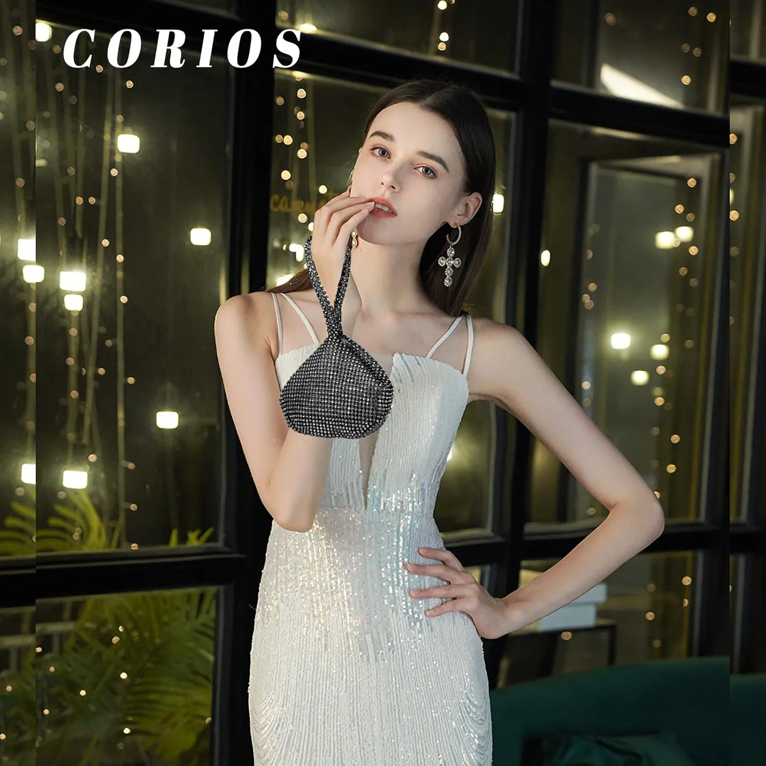 Women's Rhinestone Clutch Triangle Evening Bag Sparkly Glitter Clutch