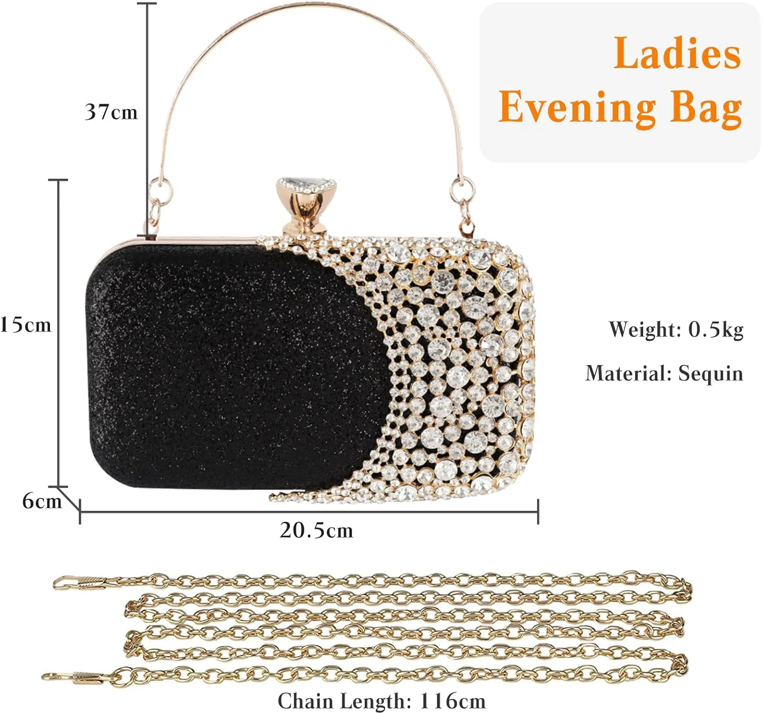 Womens Rhinestone Evening Bag Crystal Clutch Bag Sparkly Sequin Glitter Handbag Banquet Bag Bridal Wedding Purse