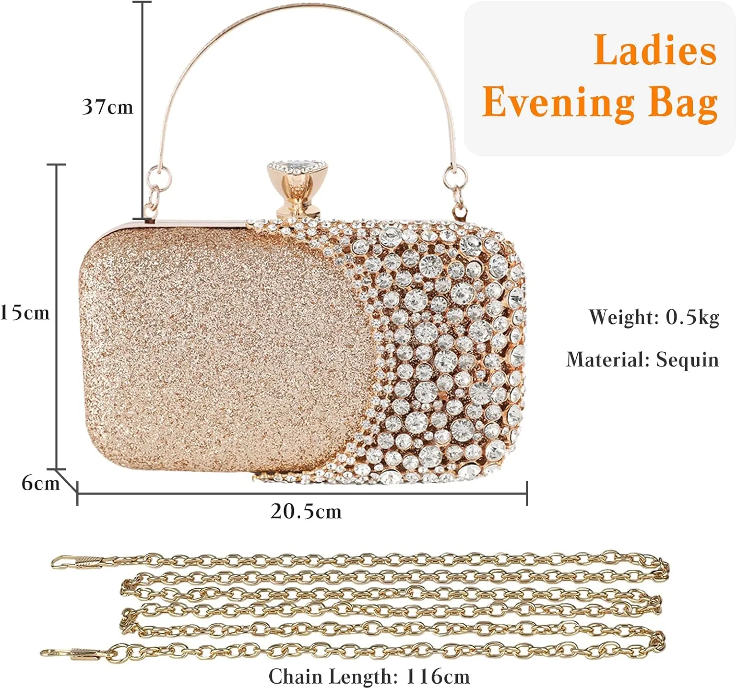 Womens Rhinestone Evening Bag Crystal Clutch Bag Sparkly Sequin Glitter Handbag Banquet Bag Bridal Wedding Purse