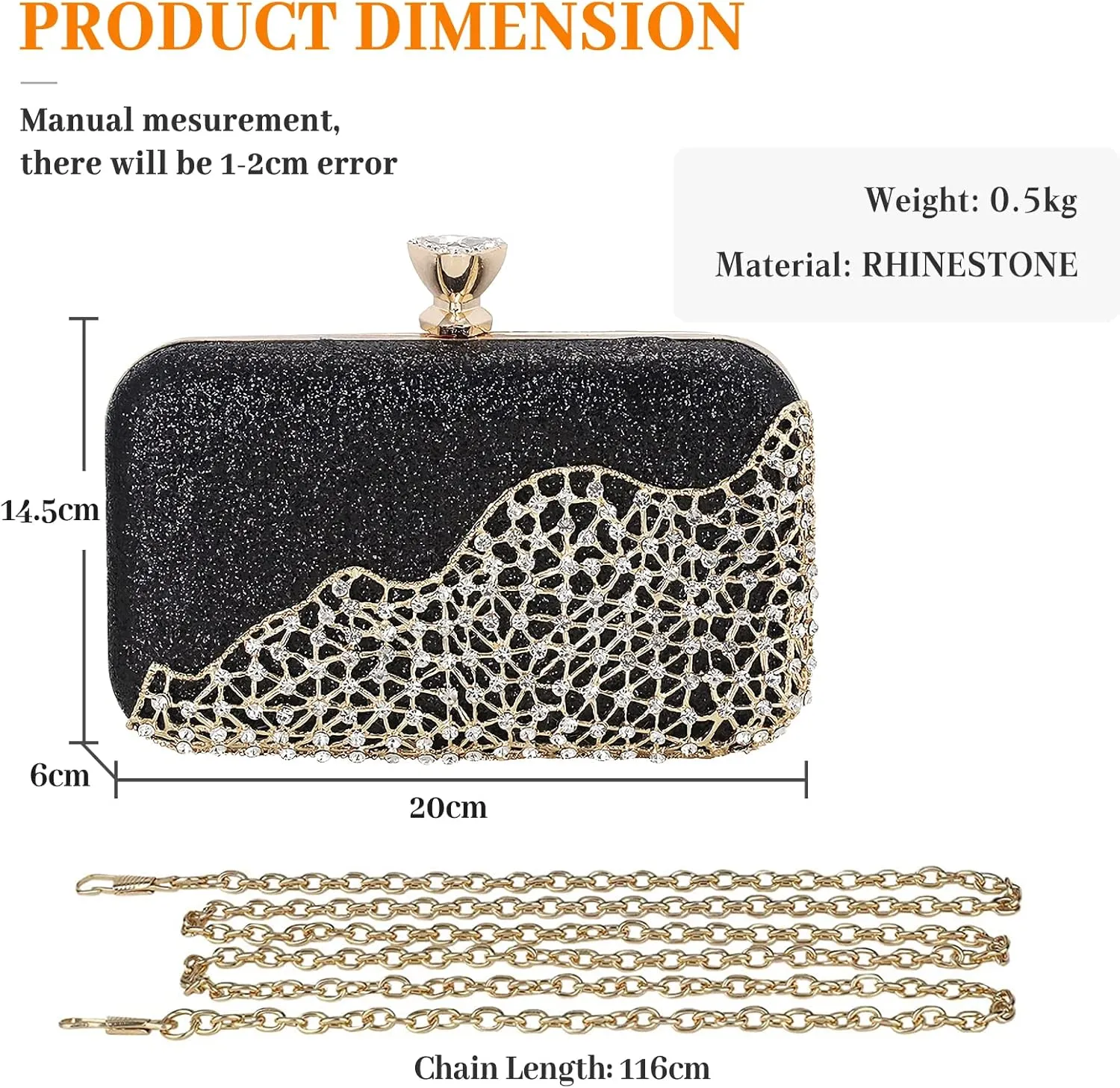 Womens Rhinestone Evening Bags Crystal Clutch Bag Sparkly Sequin Glitter Handbag Crossbody Bag