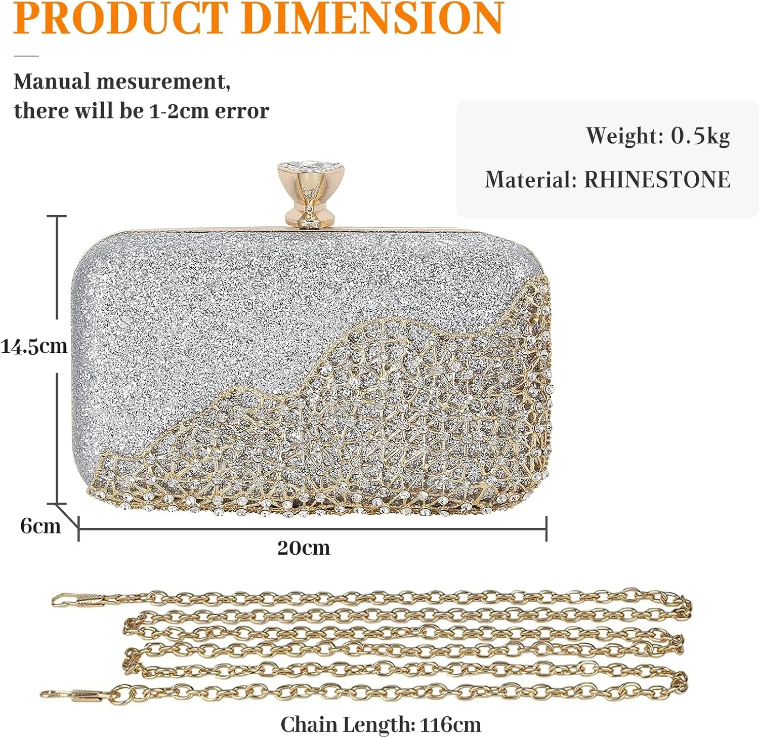 Womens Rhinestone Evening Bags Crystal Clutch Bag Sparkly Sequin Glitter Handbag Crossbody Bag