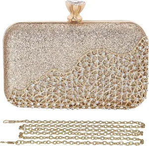Womens Rhinestone Evening Bags Crystal Clutch Bag Sparkly Sequin Glitter Handbag Crossbody Bag