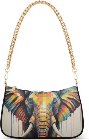 Women's Shoulder Handbag A Multicolored Elephant Stylish Tote Handbag Hobo Handbag Clutch Handbags with Chain