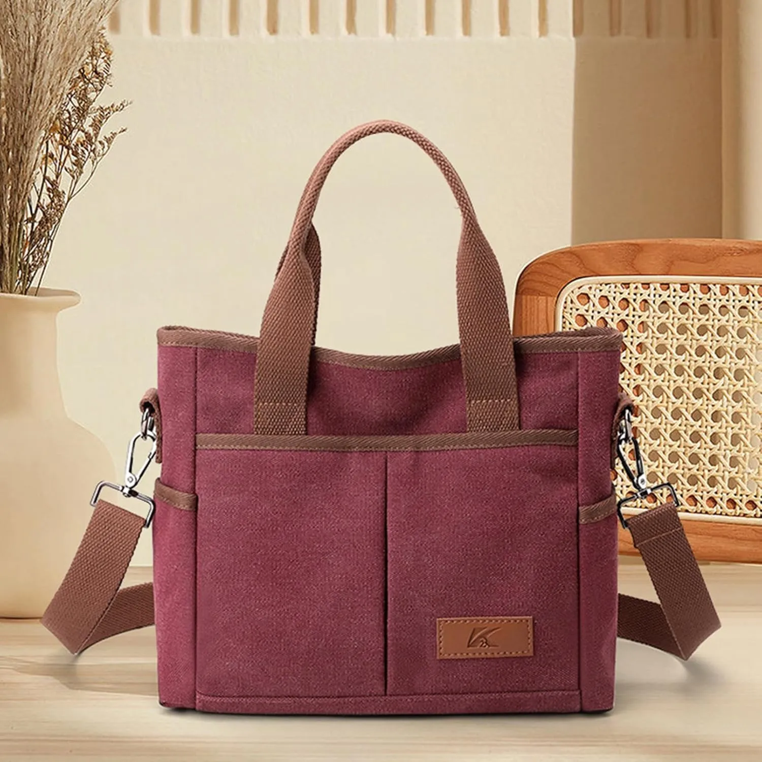 Women's Small Canvas Tote Purses Casual Multi-pocket Shoulder Crossbody Bag Everyday Handbags