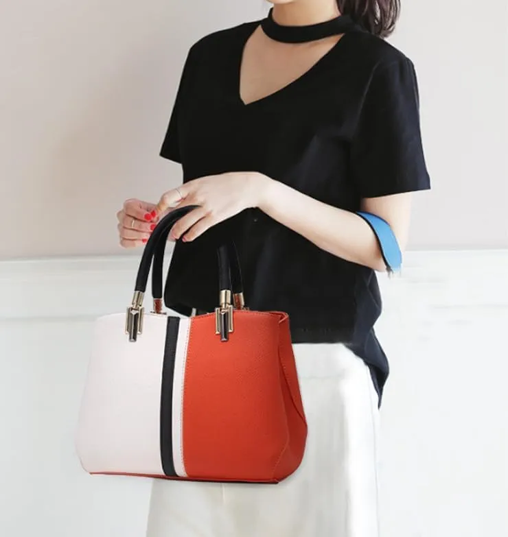 Women's Stylish Contrasting Handbag Large Capacity Commuter Shoulder Crossbody Bag Fashion Top Handle Satchel