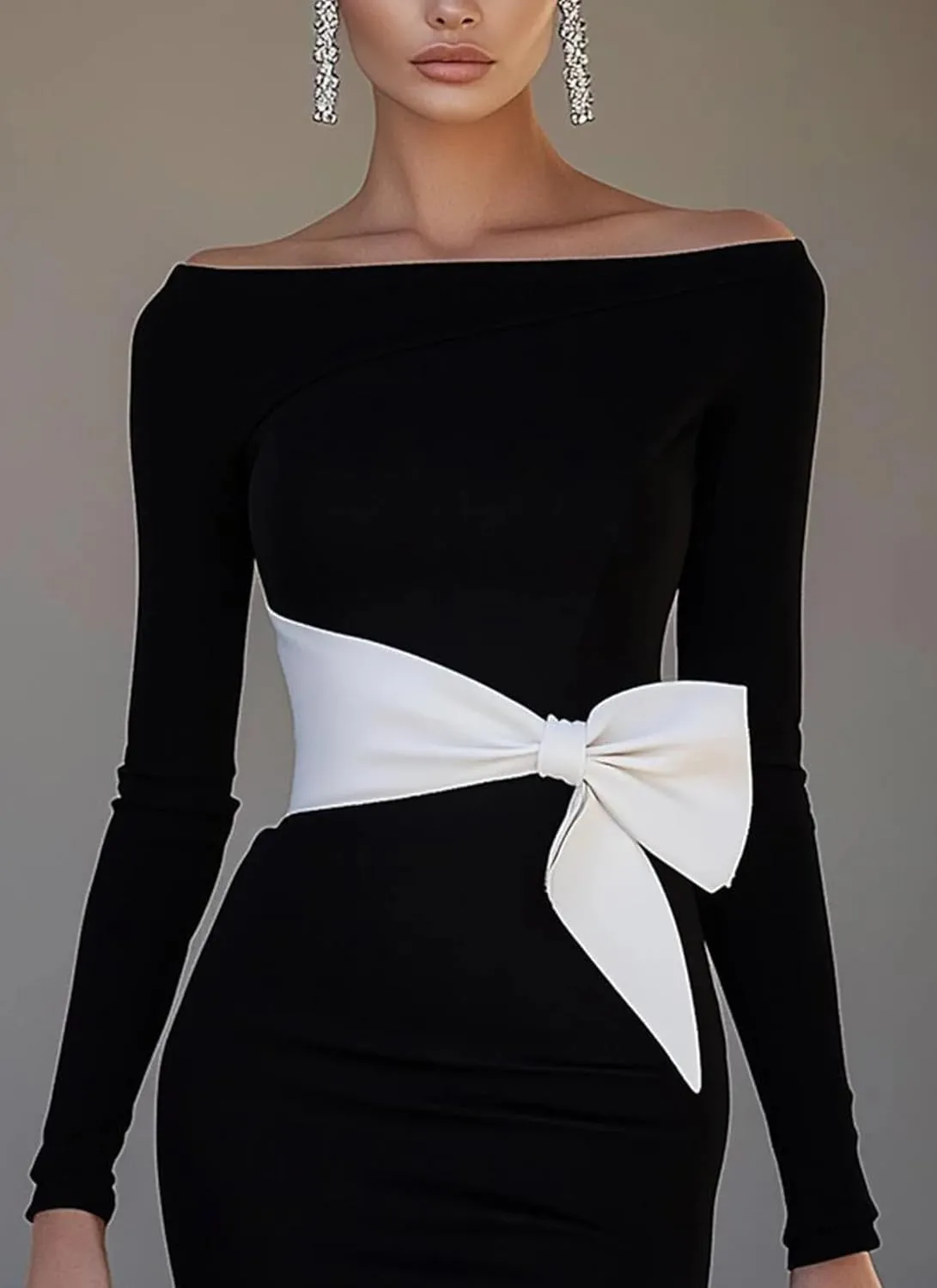 Women's Summer Elegant Off Shoulder Long Sleeve Mini Dress Slim Fit Formal Cocktail Party Evening Dress