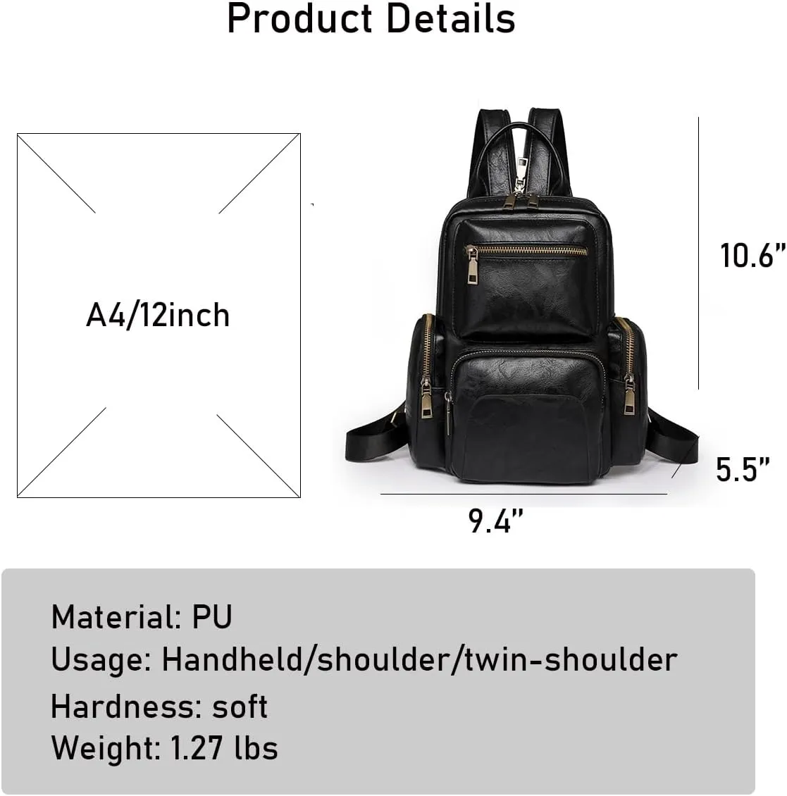 Women's Travel Backpack Pu Leather Retro Fashion Multi-Purpose Design Shoulder Bag Daily Commuter Travel Backpacks