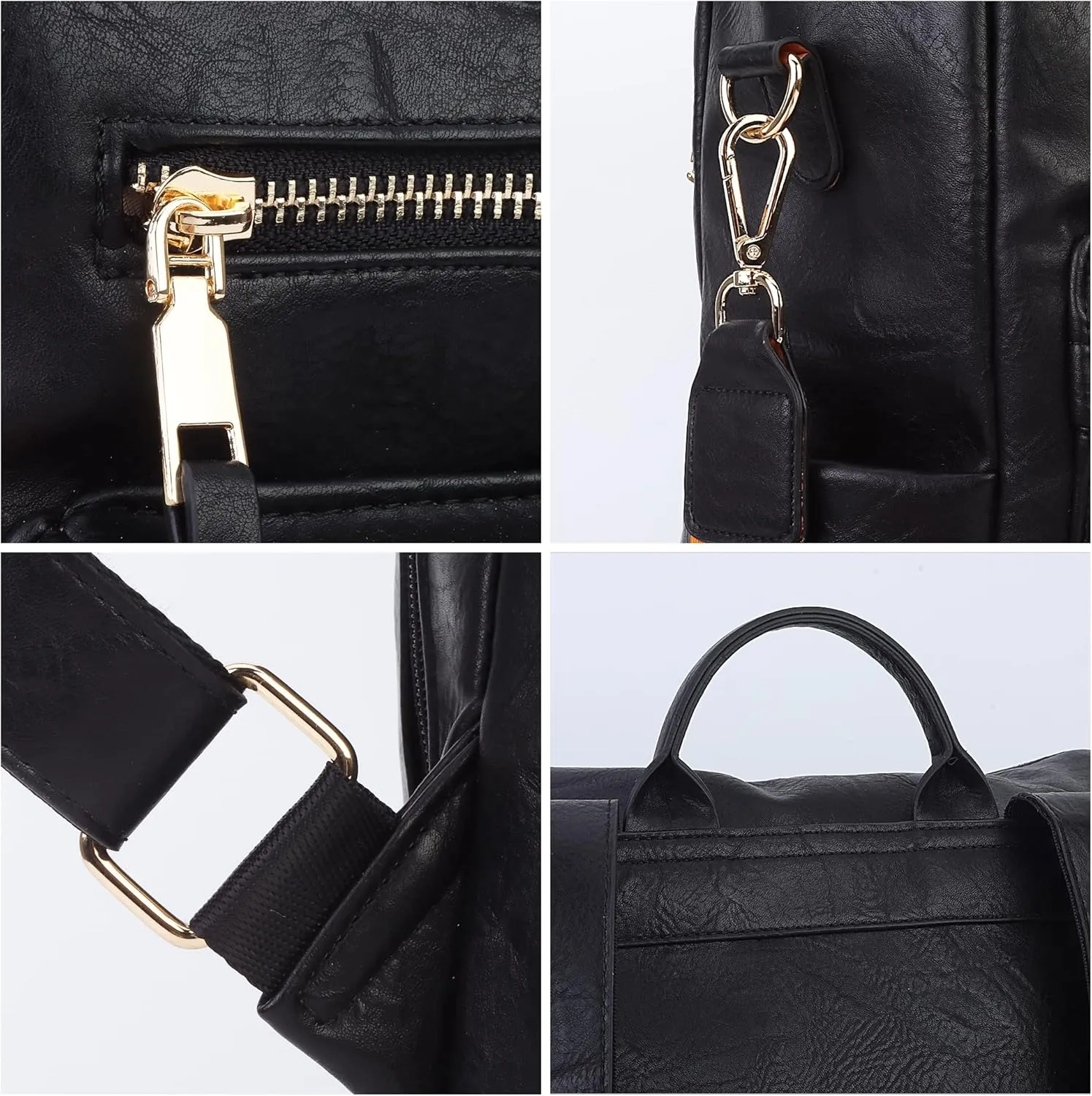 Women's Vintage Washed Leather Backpack Purse, Black, 33x15x36cm