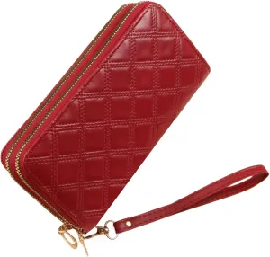 Womens Wallet Wristlet RFID Blocking Large Capacity Zip Around Clutch Purse Quilted Leather Double Zipper Card Holder