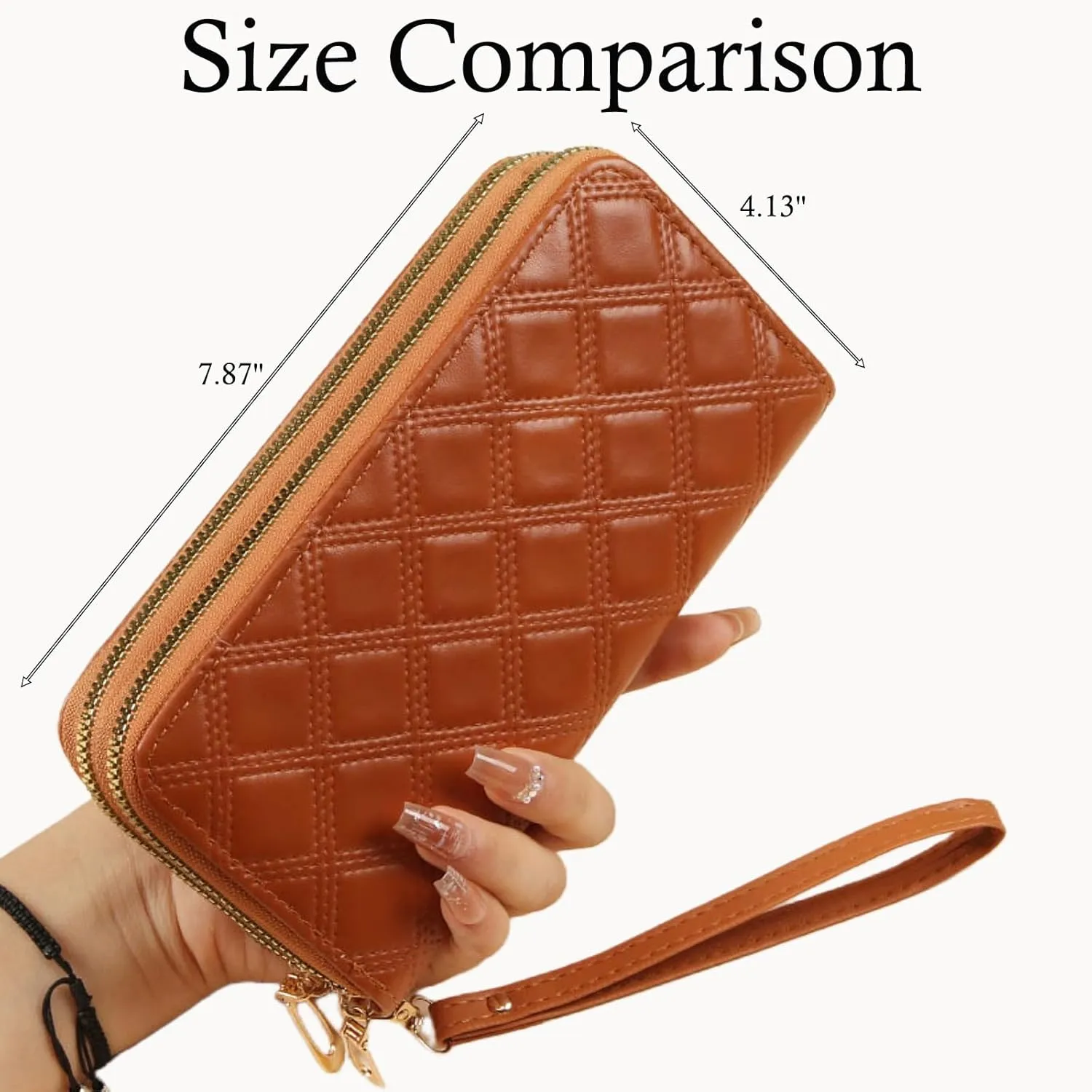 Womens Wallet Wristlet RFID Blocking Large Capacity Zip Around Clutch Purse Quilted Leather Double Zipper Card Holder