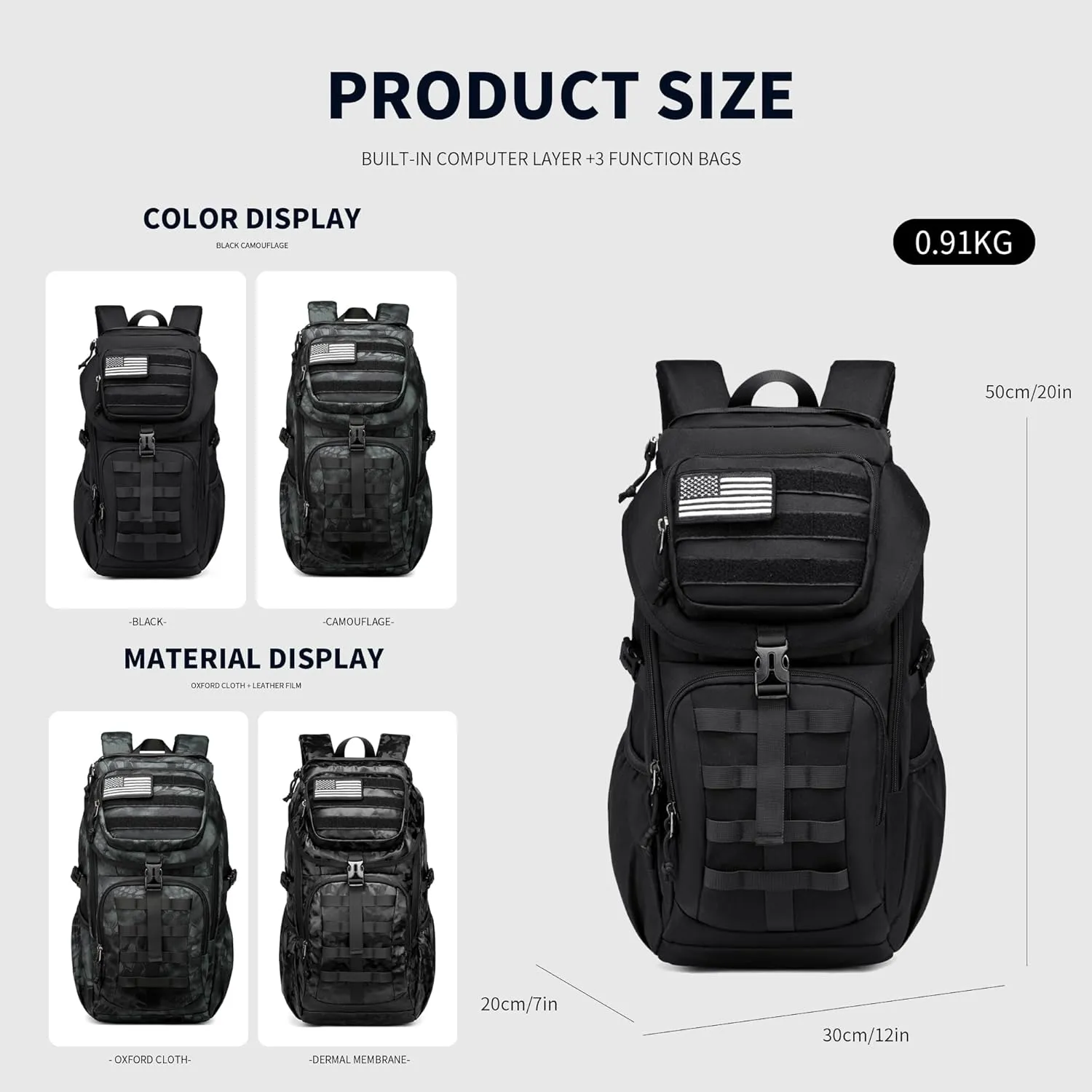 Wotony Tactical Assault Pack Backpack Molle Military Backpack Outdoor Hiking Camping Rucksack Waterproof backpack for men (Python Black-e, 25L)