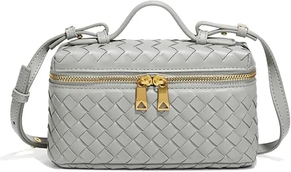 Woven Crossbody Bags For Women Handmade Leather Clutch Purse Fashion Shoulder Bag Square Box