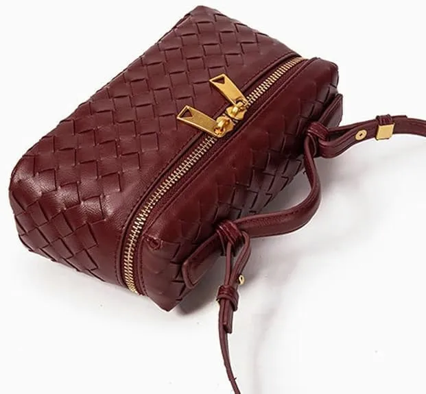 Woven Crossbody Bags For Women Handmade Leather Clutch Purse Fashion Shoulder Bag Square Box