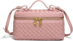 Woven Crossbody Bags For Women Handmade Leather Clutch Purse Fashion Shoulder Bag Square Box